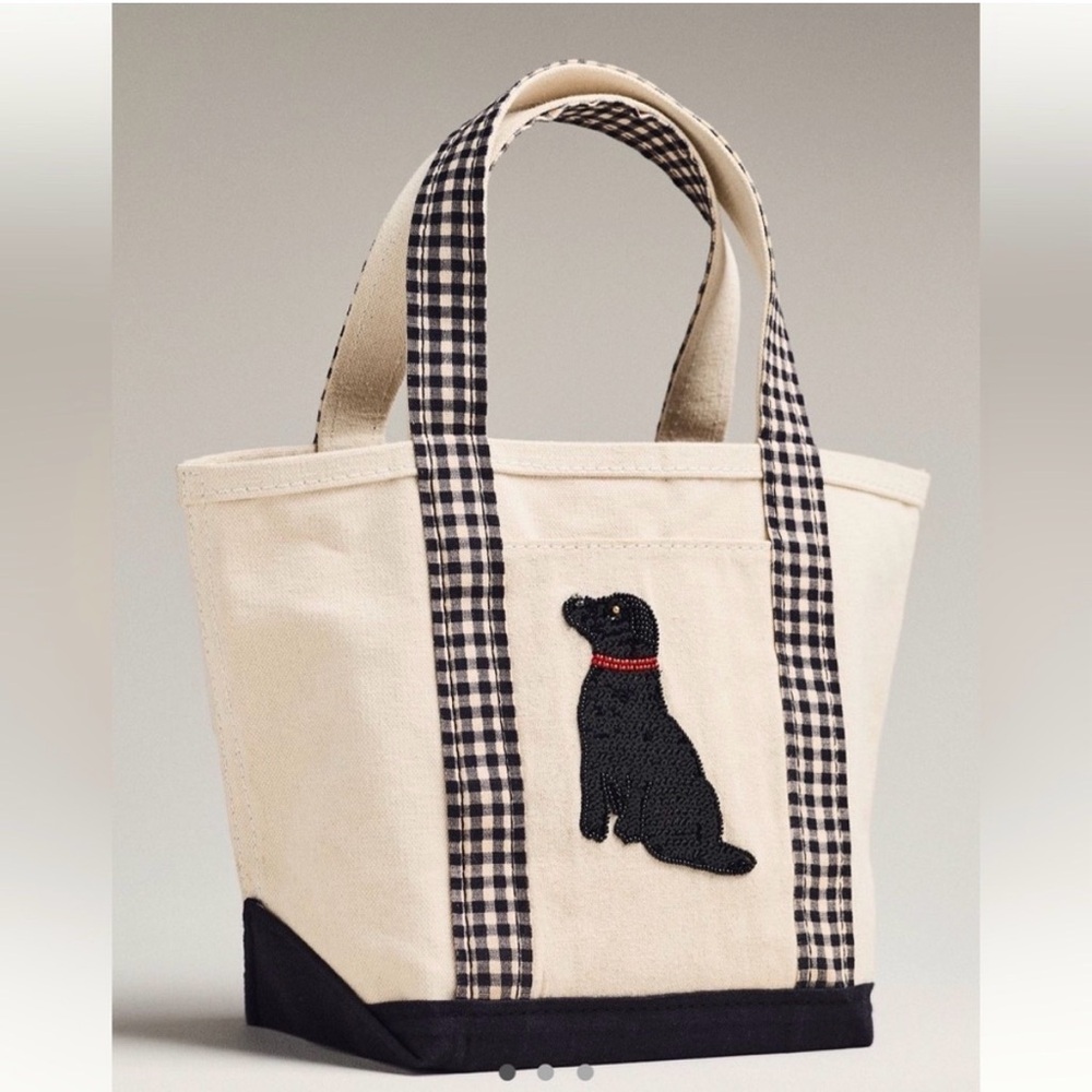 NWT Anthropologie beaded canvas tote bag black lab